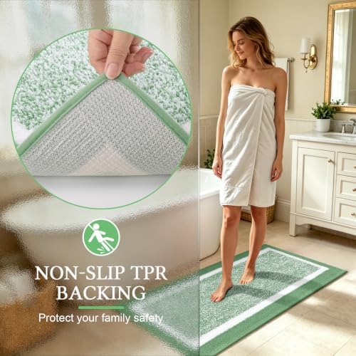 Pauwer Bathroom Rugs Sets 2 Piece, Plush Non Slip Bath Mats, Green