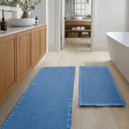 JIUZHEN Set of 2 Waffle Bath Mats Boho Bathroom Runner Rug 20"x32"+24"x60"