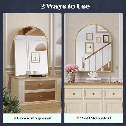 Gold Arched Bathroom Mirrors Pair, 2-Pack 22x30 Inch Metal Framed Arch Vanity Mirrors for Over Sink, Living Room Bedroom Mantel Entryway Hallways