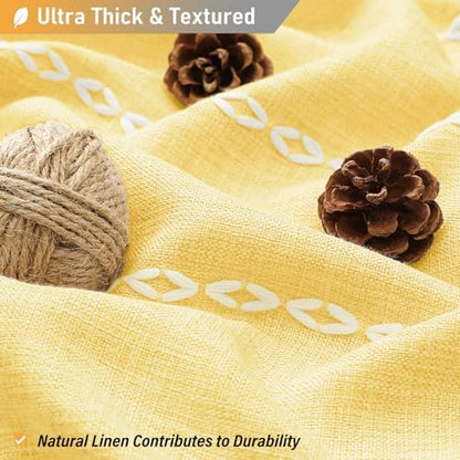 BTTN 60x72 Boho Farmhouse Linen Heavy Duty Cloth Shower Curtain Set, Yellow