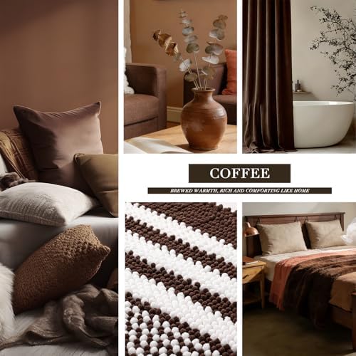 BSICPRO Bathroom Rugs, 20x32 Chenille Bath Mats, Coffee