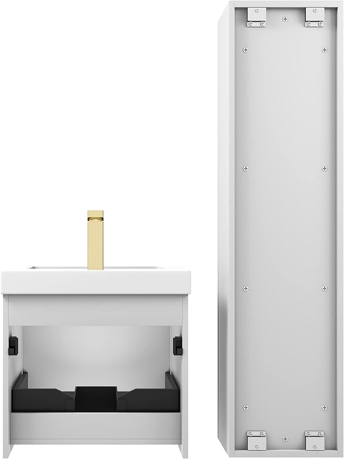 Blossom 20 Inch Bathroom Vanity with Sink and Side Cabinet, All Wood Floating Bathroom Vanity with Acrylic Sink, Bathroom Sink Cabinet with Soft-Close Drawer, Modern Style Vanities, Light Grey