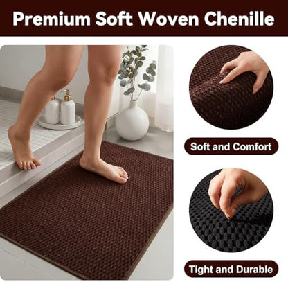 Triohero Bathroom Rugs Non Slip Washable, Super Absorbent Thin Bath Mat Small Quick Dry Low Pile Bathroom Rug, Brown 20"x30"