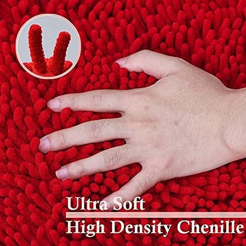 RUN HELIX Bathroom Rugs, Chenille Bath Mat, Non-Slip, Machine Washable Bath Rugs - Ultra Soft Bath Mats, Dries Quickly, Bathroom Rug Set of 2 Red Batroom Mats Set-32x20+24x16 Inch Christmas Rug