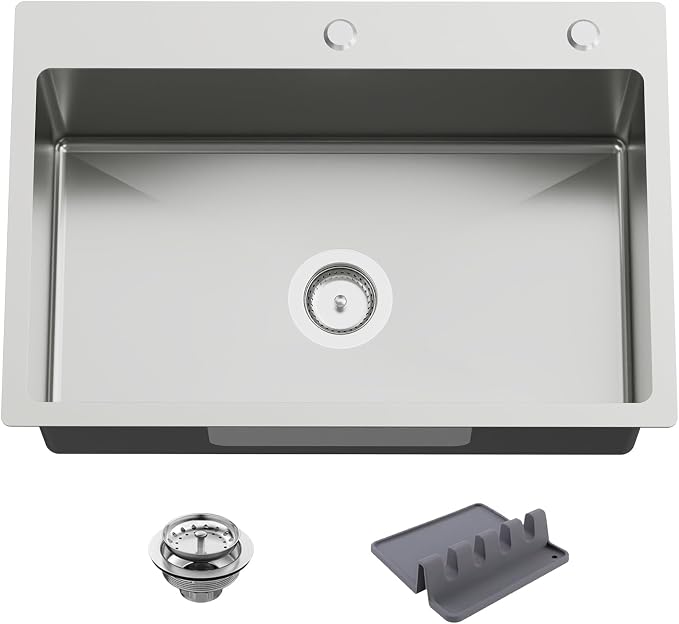 27x18 Inch Kitchen And Bar Sink-Stainless Steel Drop In Kitchen Sink Modern Single Bowl Topmount Bar Sink Come With Silicon Mat,Drain Strainer Set Compatibility With Various Kitchen&Bar Style