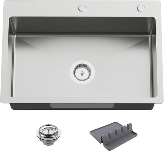 27x18 Inch Kitchen And Bar Sink-Stainless Steel Drop In Kitchen Sink Modern Single Bowl Topmount Bar Sink Come With Silicon Mat,Drain Strainer Set Compatibility With Various Kitchen&Bar Style