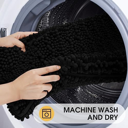 ACCUMTEK Upgrade Luxury Black Bathroom Rug Mat 36"x24", Ultra Soft Thick Absorbent Bath Mats, Non Slip Chenille Toilet Mat for Bathroom, Bedroom, Kitchen, Shower, Tub