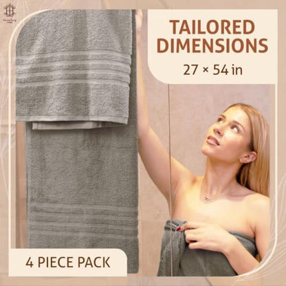 CORE 4-Piece Cotton Bath Towels for Bathroom | Value Pack, Soft, Absorbent, Quick-Dry, Lightweight, Minimalist, 27x54 in, Steel Grey