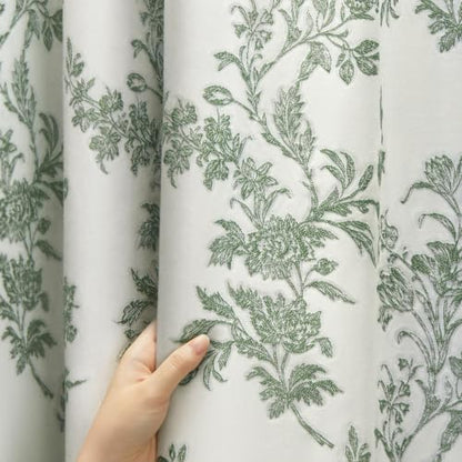 Sage Green Floral Shower Curtain,Jacquard Weave Vintage Cotton Cottagecore Shower Curtains for Bathroom, 72" W x 72" L