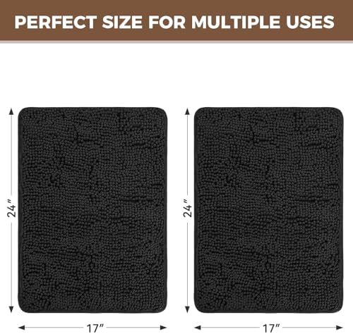 Bcoimo Bath Rug Mat Set,2 Piece Thick Absorbent Chenille Bathroom Mat Black