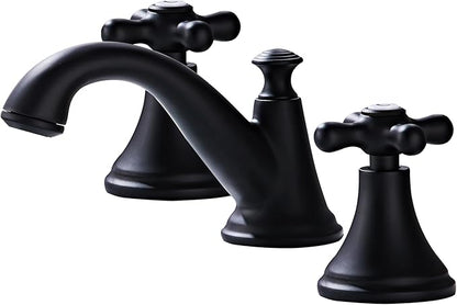 Vintage Widespread Bathroom Faucet - 2 Handle 3-Hole Sink Faucet Set in Solid Brass, Drip-Free Ceramic Disc Cartridge, Adjustable 8 to 16 Inch Installation, Matt Black