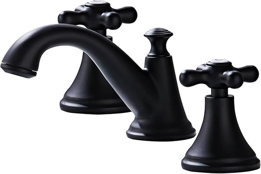 Vintage Widespread Bathroom Faucet - 2 Handle 3-Hole Sink Faucet Set in Solid Brass, Drip-Free Ceramic Disc Cartridge, Adjustable 8 to 16 Inch Installation, Matt Black