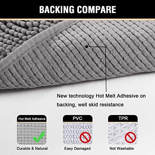 H.VERSAILTEX Bath Mat Bathroom Rug Bath Rugs for Bathroom Non Slip Bath Mats Extra Thick Chenille Rug 17" x 24" Absorbent Soft Shaggy Washable Dry Fast Plush Rugs for Bathtubs - Dark Grey