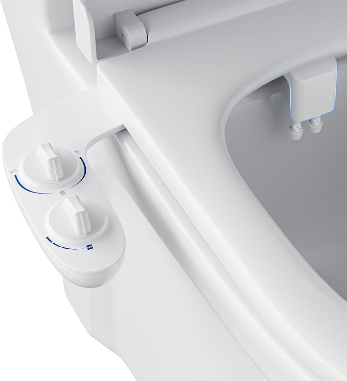 Bidet Attachment for Toilet, Toilet Bidet with Dual Self-Cleaning Nozzles, Rear and Feminine Wash, Adjustable Spray Pressure, Easy Installation, Hygienic Bathroom Accessory, Ceramic White