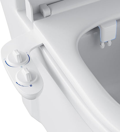 Bidet Attachment for Toilet, Toilet Bidet with Dual Self-Cleaning Nozzles, Rear and Feminine Wash, Adjustable Spray Pressure, Easy Installation, Hygienic Bathroom Accessory, Ceramic White