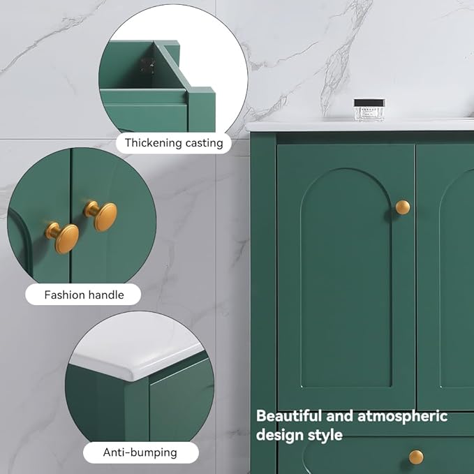 LZ LEISURE ZONE 48" Bathroom Vanity with Ceramic Sink Combo, Abundant Cabinet -4 Soft Close Doors and 2 Drawers, Green