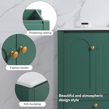 LZ LEISURE ZONE 48" Bathroom Vanity with Ceramic Sink Combo, Abundant Cabinet -4 Soft Close Doors and 2 Drawers, Green