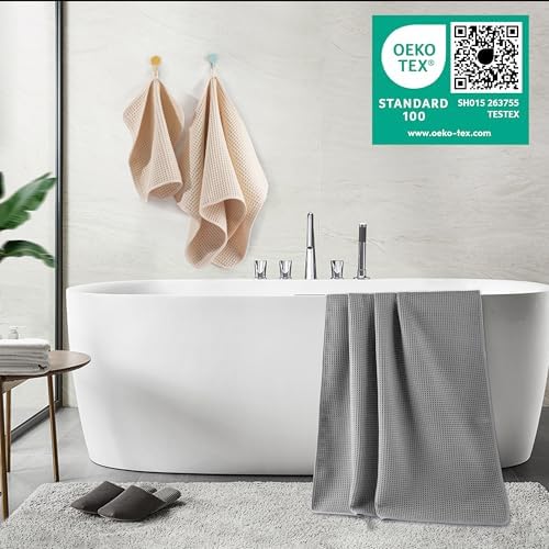 POLYTE 430 GSM Poly Blend Microfiber Quick Dry Waffle Bath Towel Set of 6