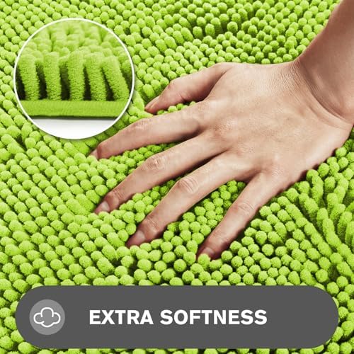 Lime Green Bathroom Rugs – Absorbent and Washable Bath Mat, Non-Slip, Thick Soft Chenille Bath Rugs for Bathroom Floor, Shower, Sink - 17" x 24"