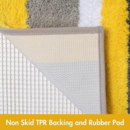 MIULEE Yellow Grey Bathroom Rug 16x24 Inch, Small Soft Thick Microfiber Striped Bath Mat, Non Slip Fluffy Plush Machine Washable Quick Dry for Bathroom Decor, Floor Tub and Shower