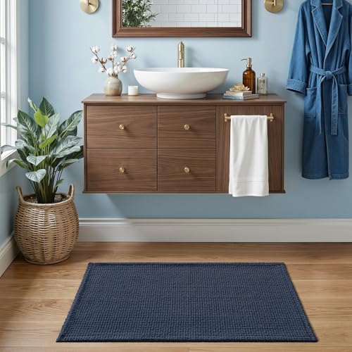 DEXI Chenille Bath Mat 36x24, Soft Absorbent Bathroom Rugs, Navy