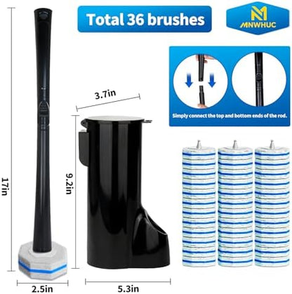 Disposable Toilet Bowl Brush with 36 Count Refills, Toilet Cleaning Stick,Toilet Bowl Cleaner Holder and Set, Toilet Cleaning System Starter Kit
