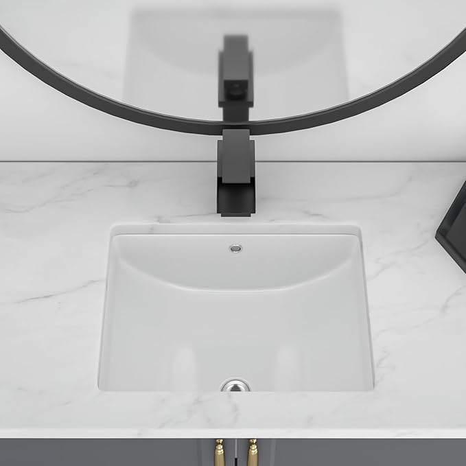 Undermount Bathroom Sink - 18''x14'' White Rectangle Bathroom Sink Porcelain Ceramic Sink Vanity Basin Lavatory Sink Rectangular Vessel Sink, LOF-BS1814