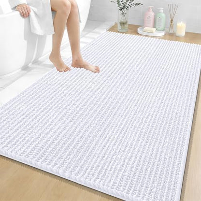 OLANLY Large Bathroom Rugs 59x35, Thick Soft Absorbent Chenille Bath Rugs