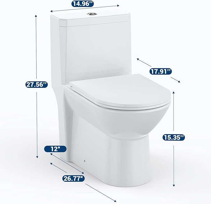 One Piece Toilet, Ceramic Design, Soft Closing PP Toilet Cover, Easy Clean Surface, Water Efficient Flush, Compact Durable Build