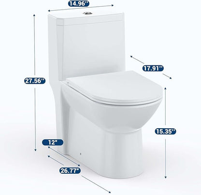 One Piece Toilet, Ceramic Design, Soft Closing PP Toilet Cover, Easy Clean Surface, Water Efficient Flush, Compact Durable Build