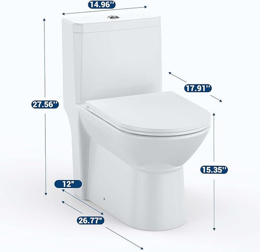 One Piece Toilet, Ceramic Design, Soft Closing PP Toilet Cover, Easy Clean Surface, Water Efficient Flush, Compact Durable Build