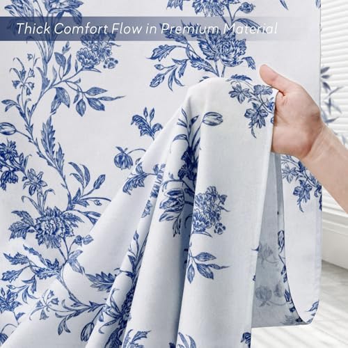 Blue Floral Shower Curtain,Vintage Cotton Cottagecore Shower Curtains for Bathroom, 72" W x 72" L