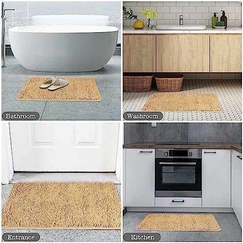 Yeaban Chenille Beige Bathroom Rug 24"x36", Non-Slip Rubber Backing
