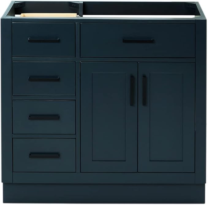 ARIEL Hepburn 36-inch Bathroom Vanity Base Cabinet,Solid Wood, 2 Soft Closing Doors, 5 Dovetail Drawers, Midnight Blue