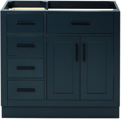 ARIEL Hepburn 36-inch Bathroom Vanity Base Cabinet,Solid Wood, 2 Soft Closing Doors, 5 Dovetail Drawers, Midnight Blue
