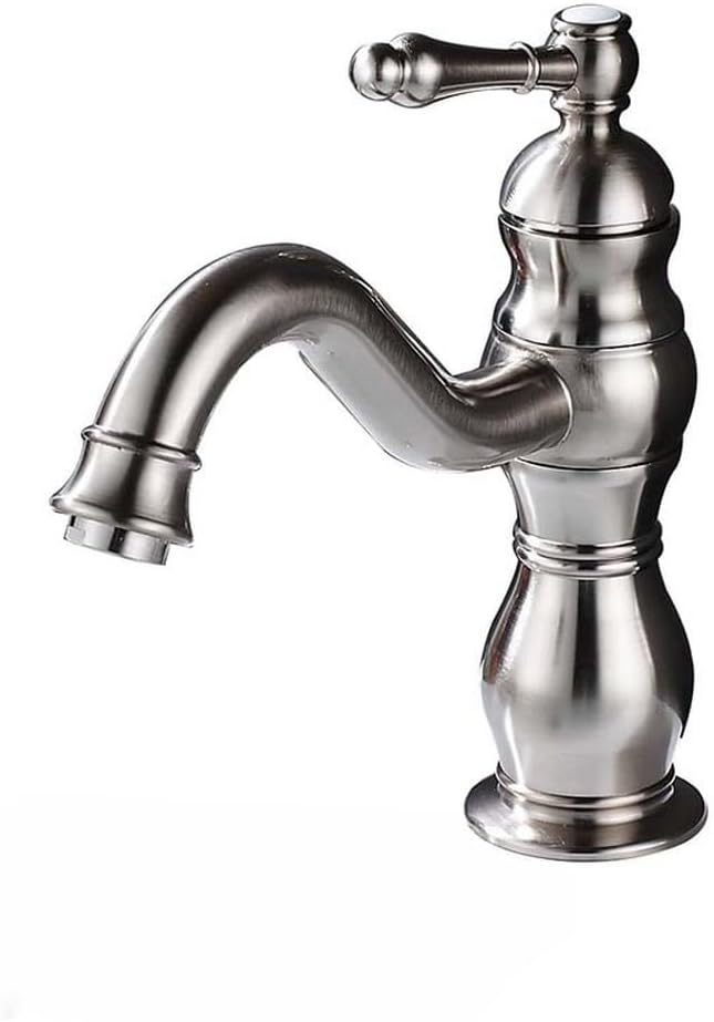 Brushed Nickel Basin Faucet Single Handle Hot Cold Water Bathroom Tap Deck Mounted Long Spout Lavatory Sink Mixer Faucet,Gold,Include:1*Faucet