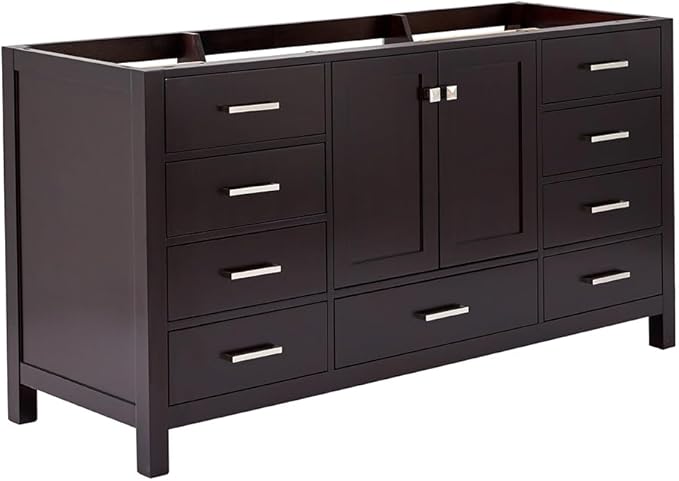 ARIEL Cambridge 66-inch Bathroom Vanity Base Cabinet,Solid Wood, 2 Soft Closing Doors, 9 Dovetail Drawers, Espresso