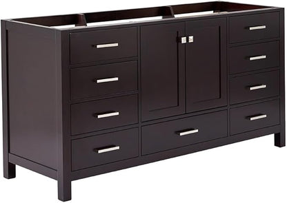ARIEL Cambridge 66-inch Bathroom Vanity Base Cabinet,Solid Wood, 2 Soft Closing Doors, 9 Dovetail Drawers, Espresso