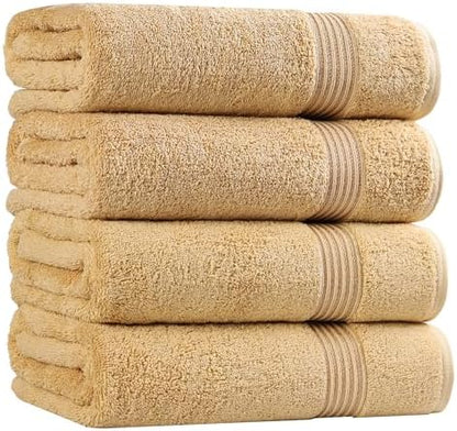 Superior Egyptian Cotton 4-Piece Bath Towel Set for Shower, Bath, Spa, Resort, Hotel, Soft Body Towels, Airbnb Essentials, Apartment, Dorm, Quick Dry, Absorbent, Bathroom Basics, Gold