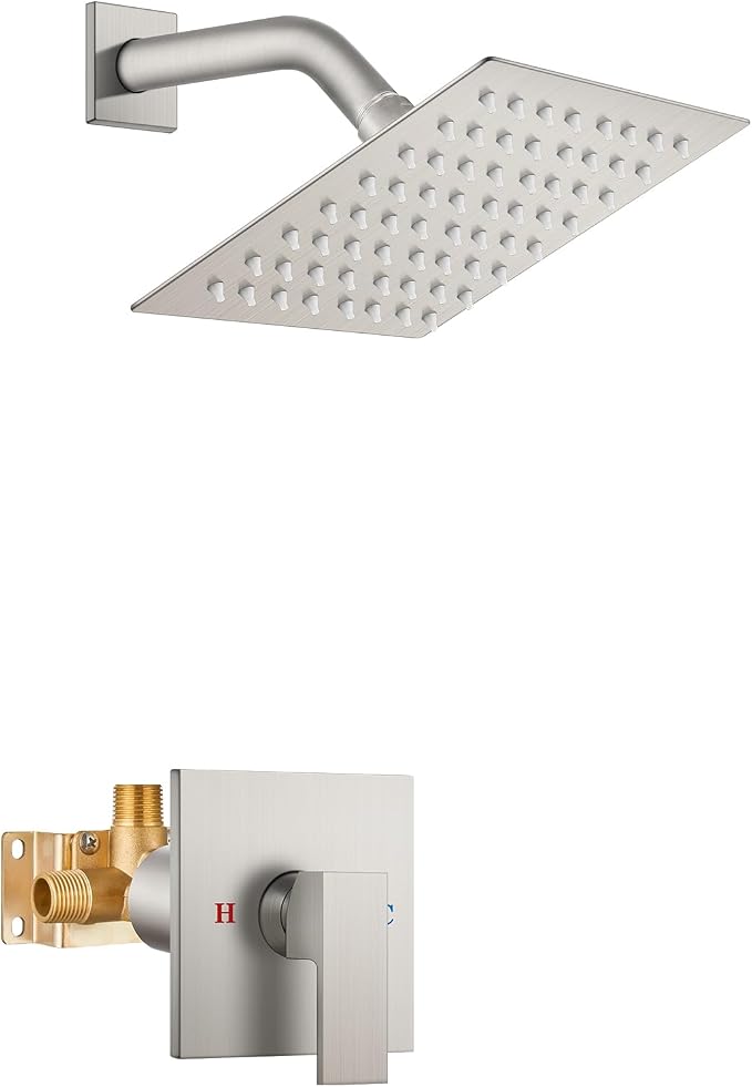 Airuida Shower Faucet Set,4 Inch Shower Valve Kit,Brushed Nickel | Male Threads,Rough-in Valve Shower Trim Kit,Single Handle Control Shower Set