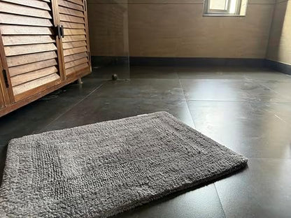 KEMA Bath Mat 17"x24", Cotton Reversible Bathroom Rug for Bathroom Ultra Soft Plush Bath Rugs Water Absorbent Quick Dry Thick Floor Mats for Shower, Restroom, Bedroom, Kitchen (Charcoal)
