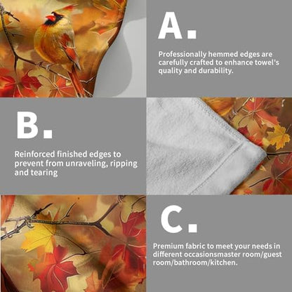 Fall Birds Hand Towels Set of 2, 14x28 Inch Autumn Rustic Maple Leaves Thanksgiving Harvest Decorative Tea Towel Drying Baking Cooking Wash Cloth for Bathroom Kitchen Decor