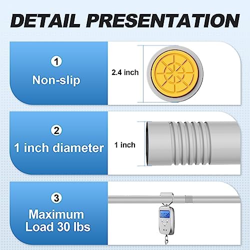 CorkLatta Silver Shower Curtain Rod 31 to 68 Inch,1 Inch Diameter Adjustable Spring Tension Stainless Steel Telescoping Rod,Easy Install,No Rust