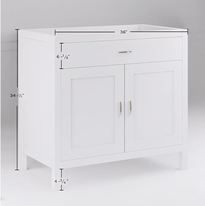 36" White Bathroom Vanity Base Only – Freestanding Solid Wood Sink Cabinet with Tip-Out Drawer, Shaker Style Bath Vanity Cabinet, No Top, 36" W x 21" D x 34.5" H