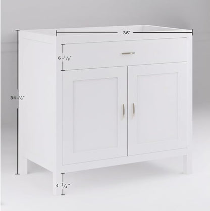 36" White Bathroom Vanity Base Only – Freestanding Solid Wood Sink Cabinet with Tip-Out Drawer, Shaker Style Bath Vanity Cabinet, No Top, 36" W x 21" D x 34.5" H