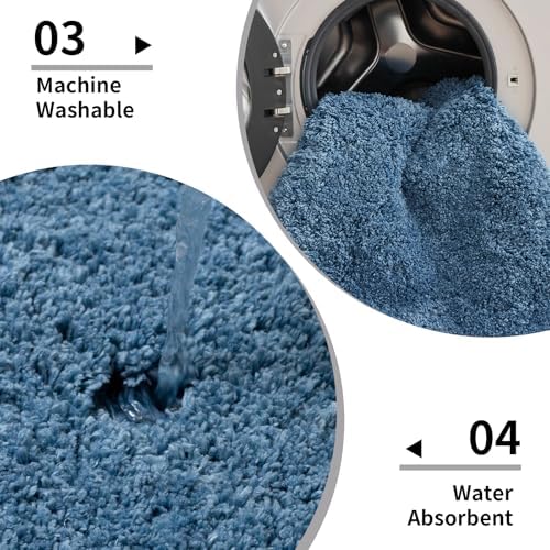 Disolla Blue Bathroom Rug 17x24 - Non-Slip Plush Small Bath Mat, Highly Absorbent & Ultra Soft Fluffy Floor Mat, Machine Washable for Shower and Tub