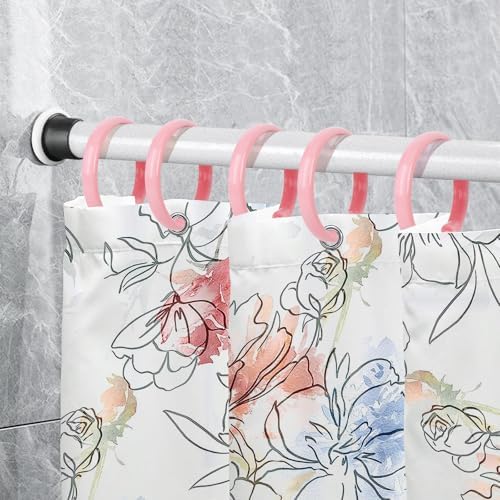 Pink Shower Curtain Hooks - 12 Pcs Circular Plastic Shower Curtain Rings for Bathroom - O Shaped Light Pink Shower Hooks Rings for Shower Curtain Rod