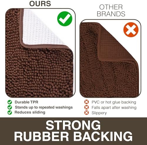 Neater Home Plush Bathroom Rugs 27x17 Thick Chenille Quick Dry Microfiber Absorbent Bath Mat, Soft Bath Rugs, Machine Washable Bathroom Floor Mat for Tub Shower Sink, Home Decor Accessories, Brown
