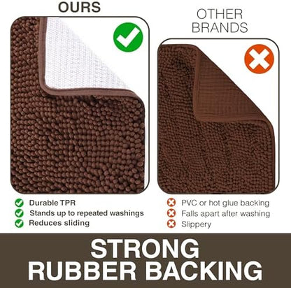Neater Home Plush Bathroom Rugs 27x17 Thick Chenille Quick Dry Microfiber Absorbent Bath Mat, Soft Bath Rugs, Machine Washable Bathroom Floor Mat for Tub Shower Sink, Home Decor Accessories, Brown