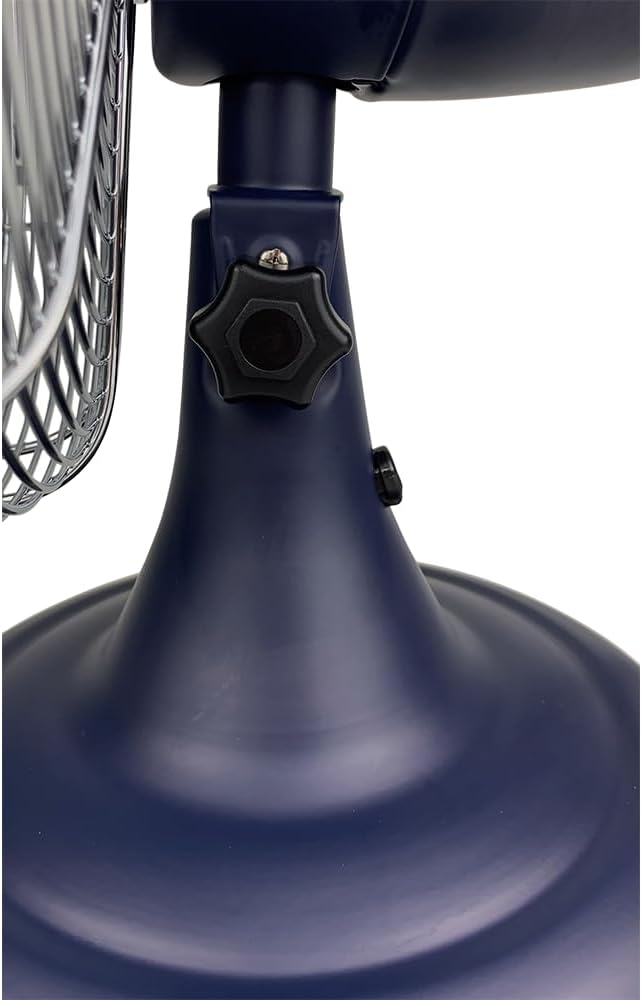 Good Housekeeping 92618 All-Metal 12" Retro Desk Office Table Fan with Wide Oscillation, 3-Speed Settings & Carrying Handle, Maritime Blue